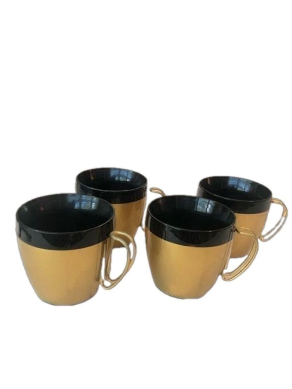 Vintage insulated coffee cups with removable handles. Set 4. Black gold USA